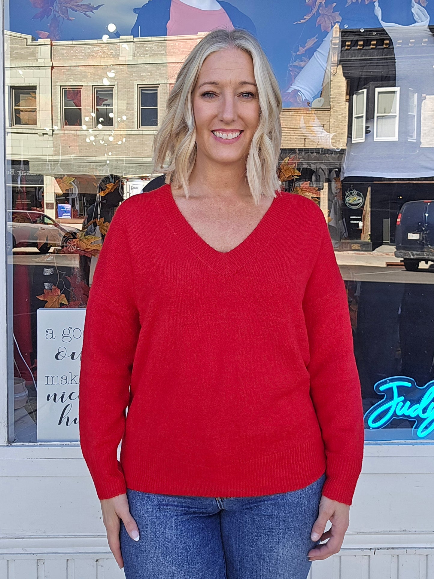 Reg/Plus Red V-Neck Knit Sweater