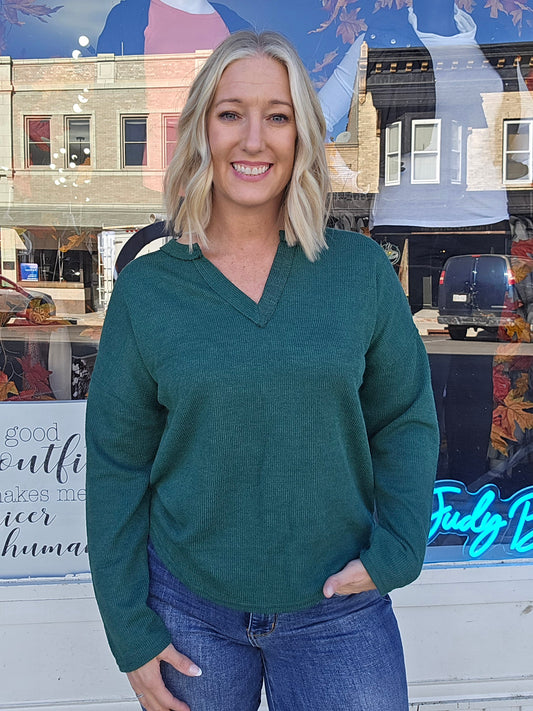 Cozy Forest Green Long Sleeve Top