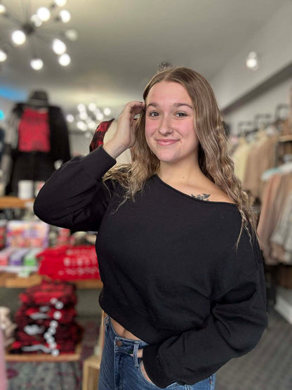 Fleece Off The Shoulder Pullover