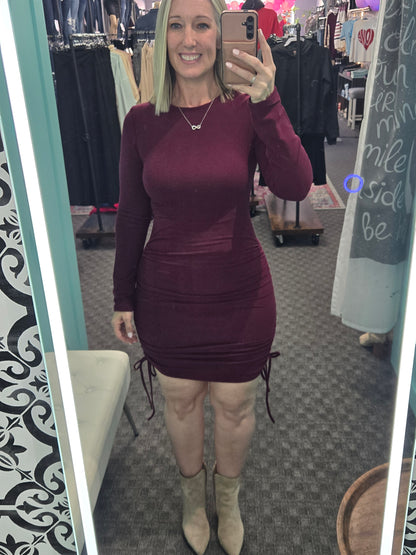 Classy Long Sleeve Ruched Knit Dress