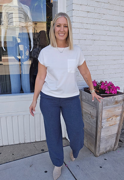 Straight Stripe Linen Effect Pants