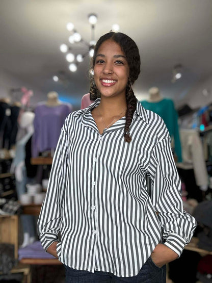 Black White Striped Long Sleeve Shirt