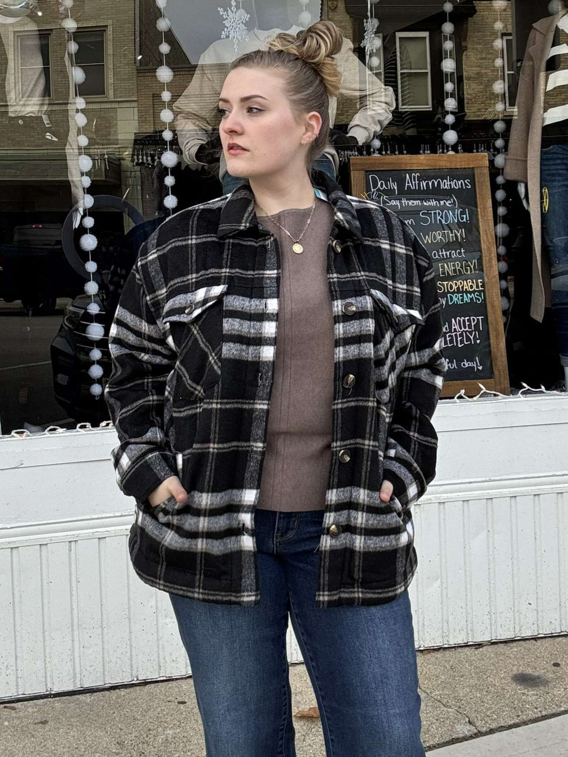 Reg/Plus Faux Fur Brushed Plaid Jacket