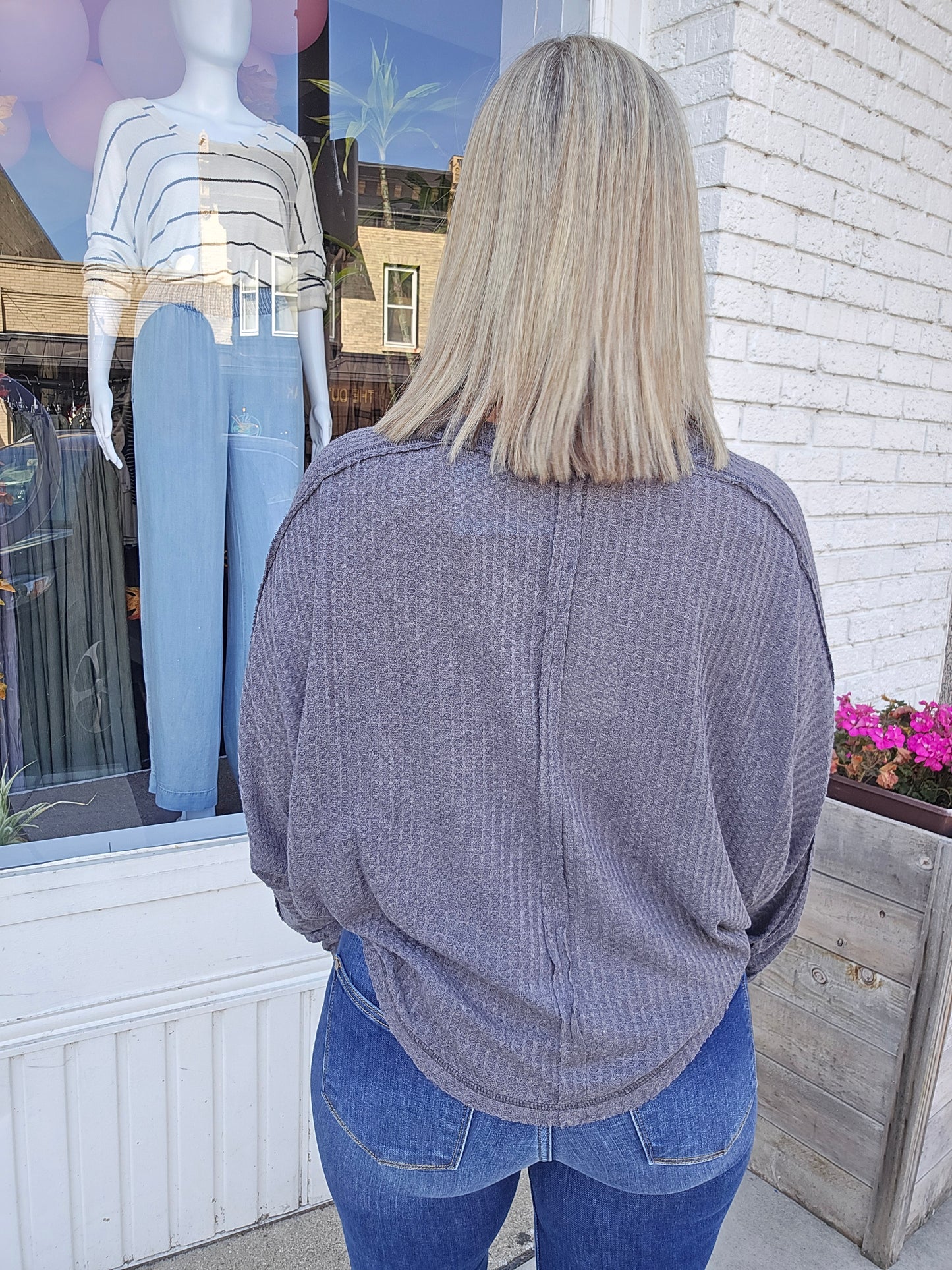 Waffle Loose Fit Long Sleeve Top