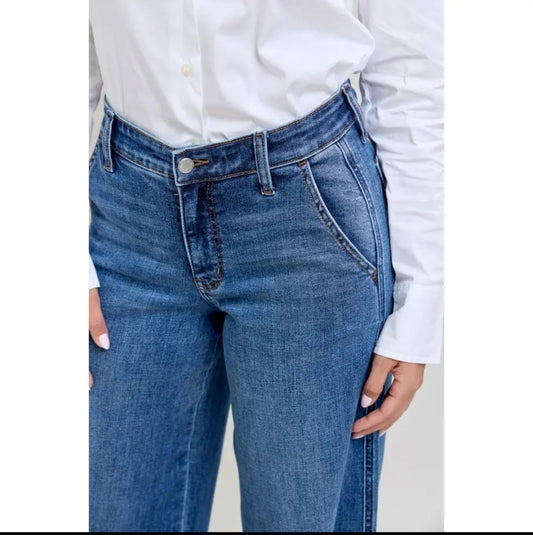 Judy Blue Petite Mid-Rise Trouser Retro Wide