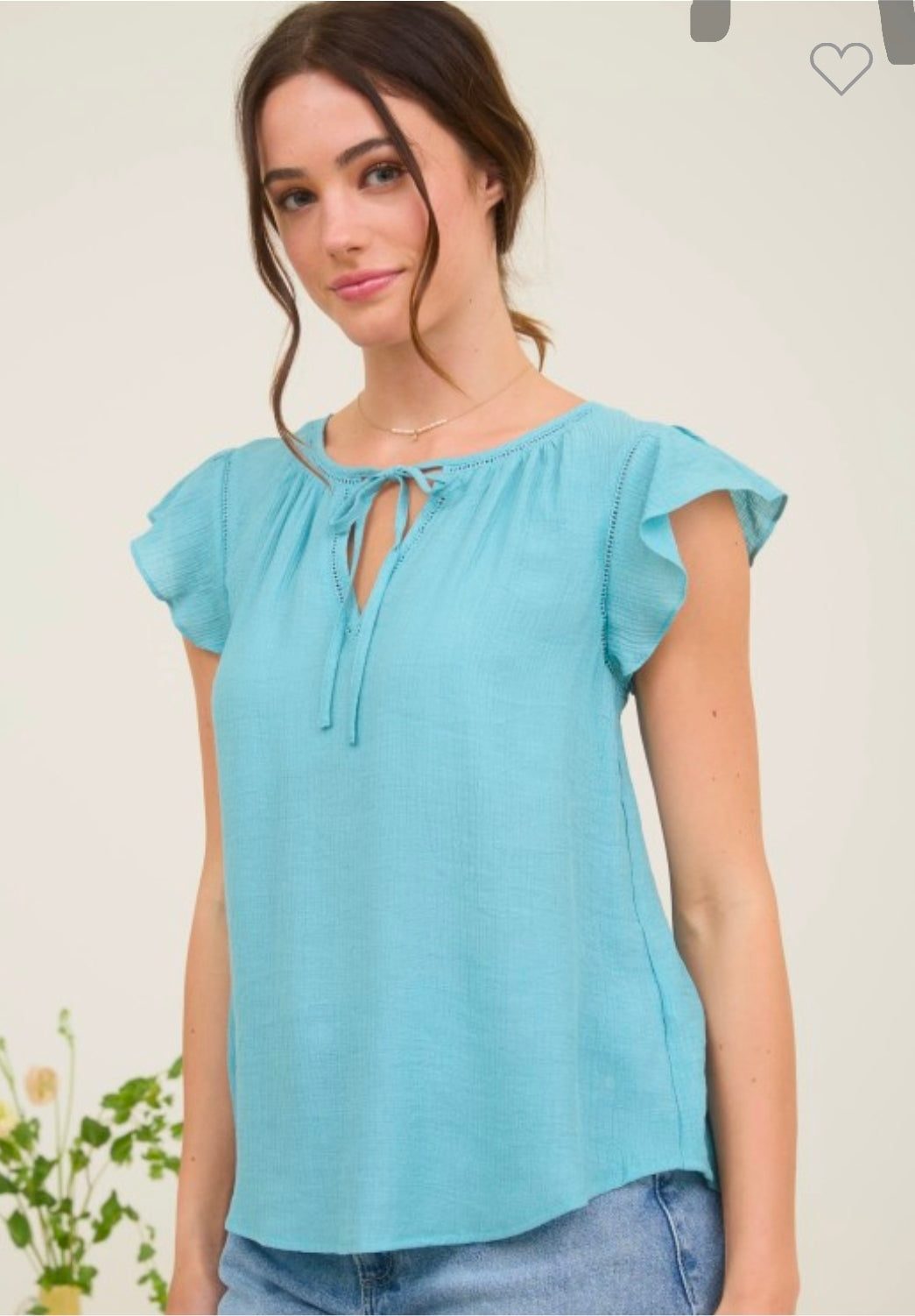 Lace Trim Front Tie Ruffle Top