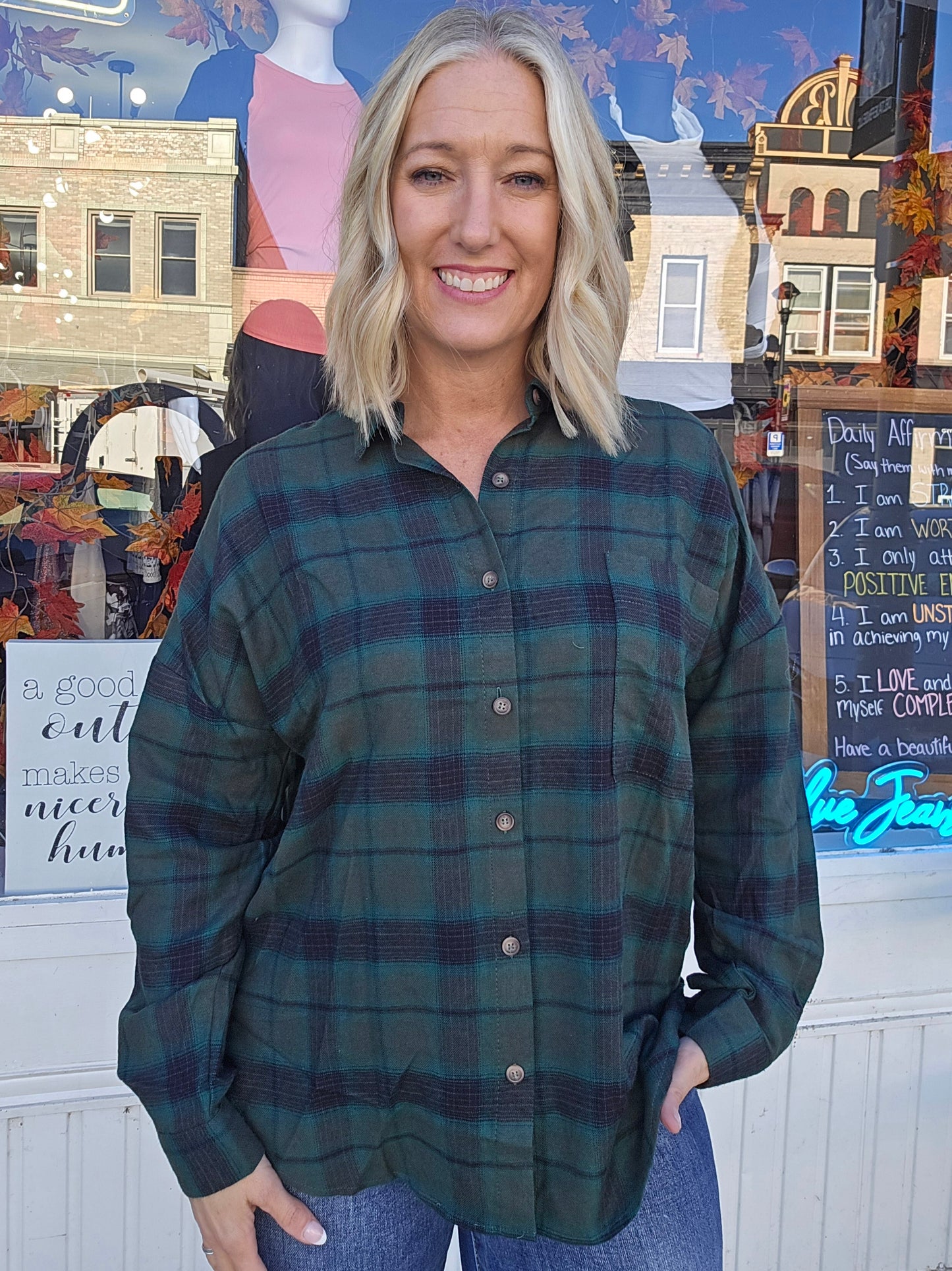 Super Soft Hunter Green Plaid Button Down