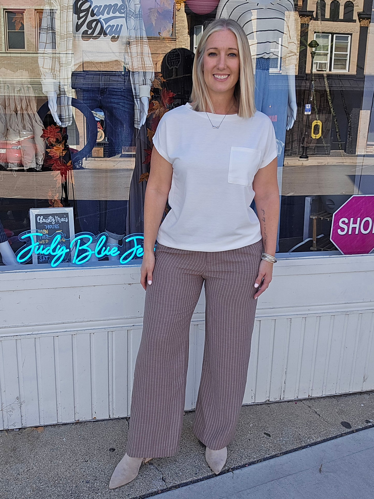 Straight Stripe Linen Effect Pants