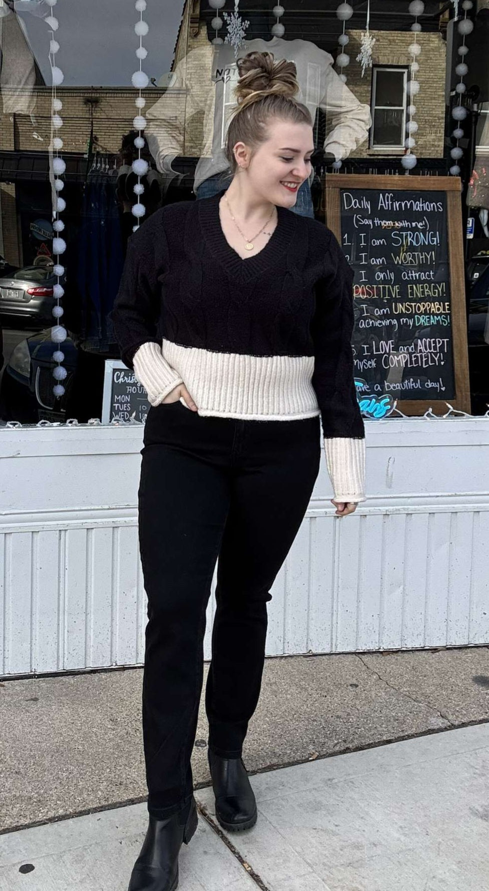 Cable Knit V-Neck Crop Sweater