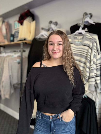 Fleece Off The Shoulder Pullover