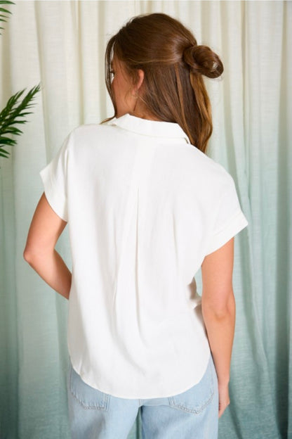 Collared Cuff Sleeve Linen Top