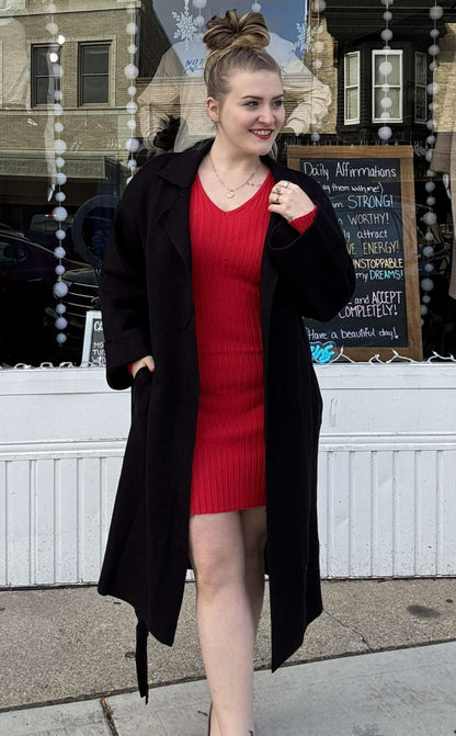 Long Sleeve V-neck Sweater Dress