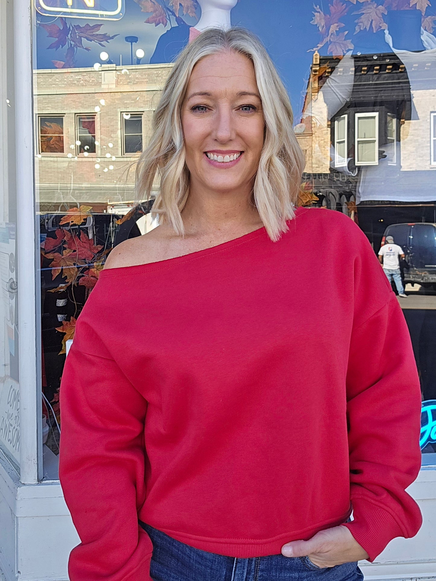 Sexy Off The Shoulder Fleece Sweatshirt