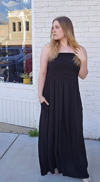 Plus Tube Top Black Maxi With Pockets