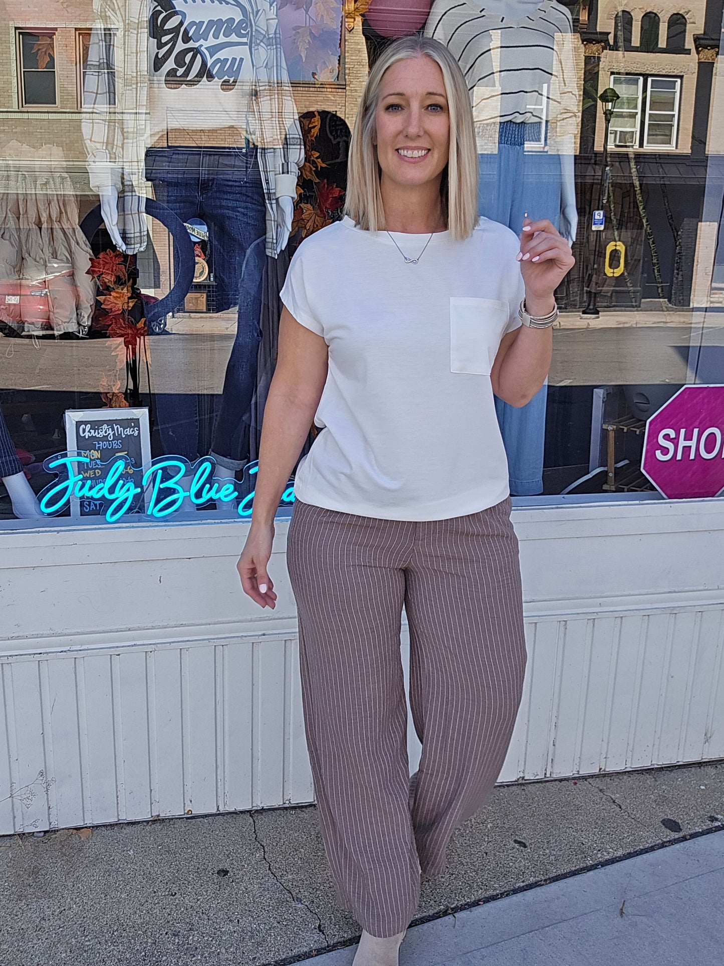 Straight Stripe Linen Effect Pants