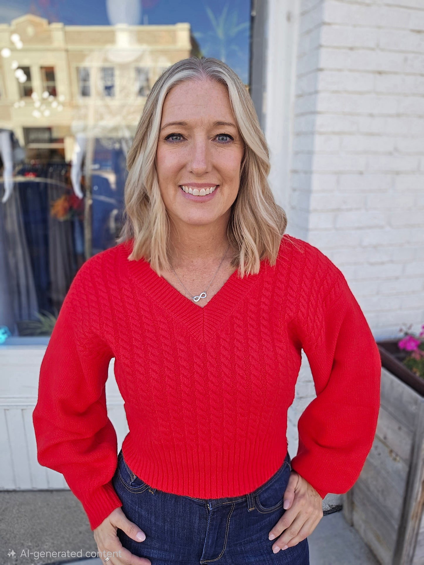 Cropped V-Neck Cable Knit Sweater