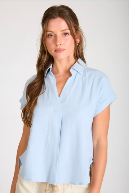 Collared Cuff Sleeve Linen Top