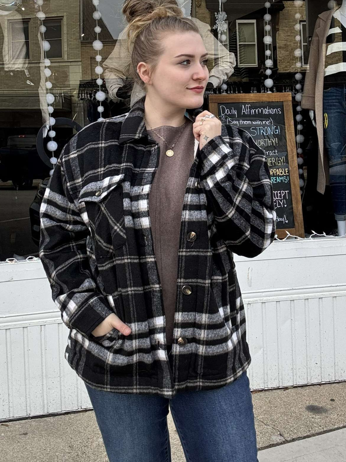 Reg/Plus Faux Fur Brushed Plaid Jacket