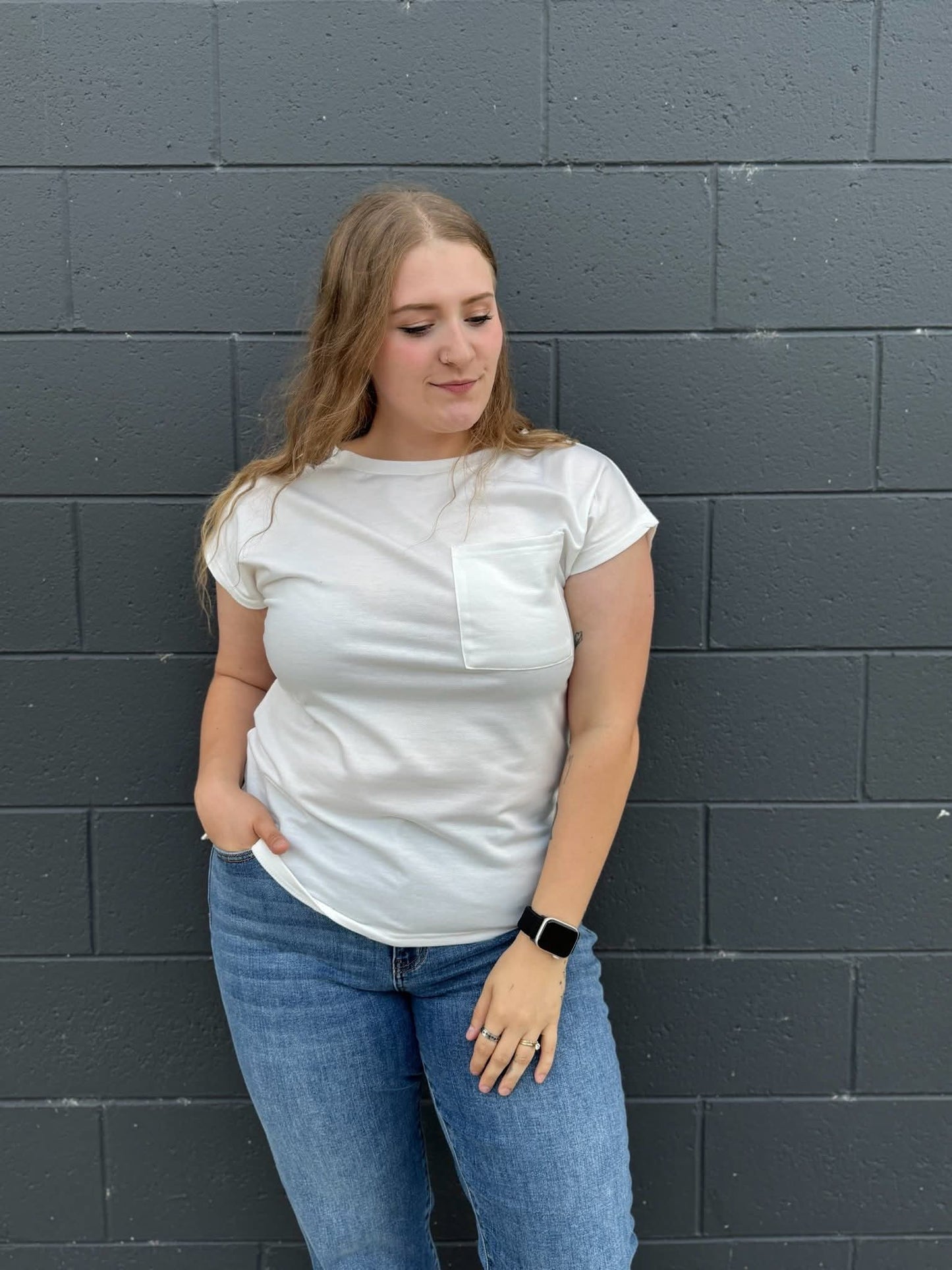 White Pocketed Tee with Side Slits