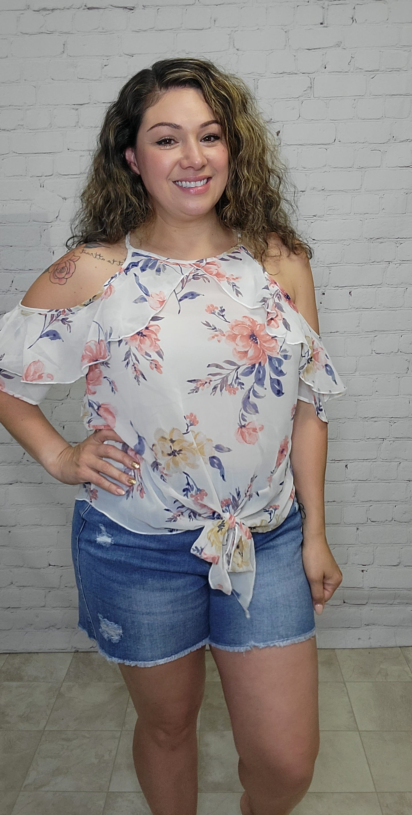 Plus Girly Ruffle Cold Shoulder Top