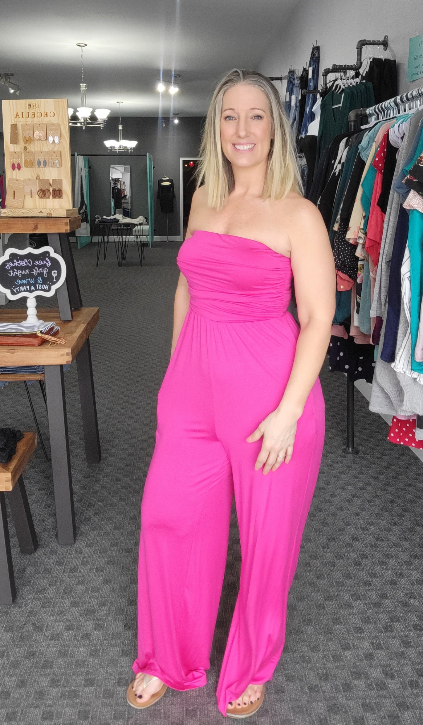Tube Top Jumpsuit W/Pockets