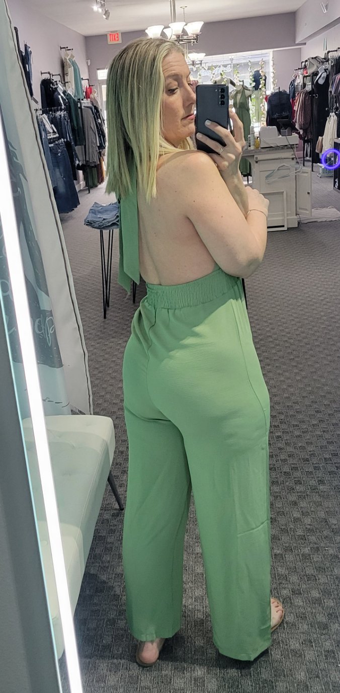 Sexy Green Halter Open Back Jumpsuit